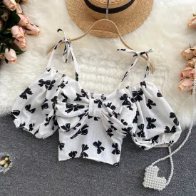 Cute Bow Off Shoulder Crop Top      S4394