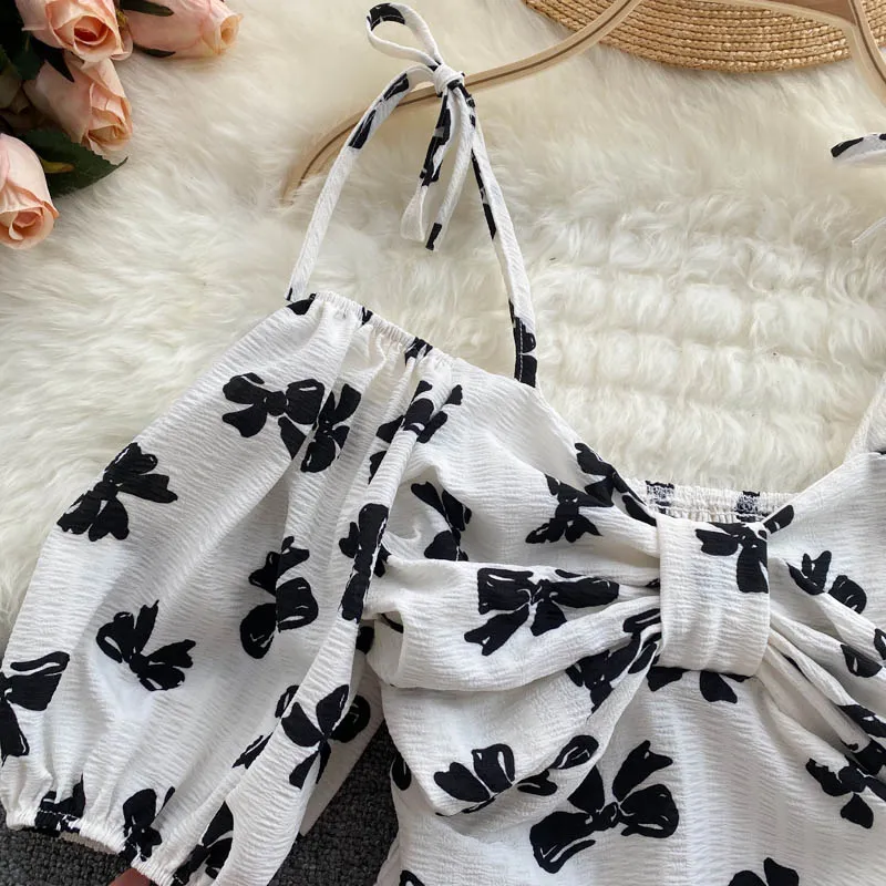 Cute Bow Off Shoulder Crop Top      S4394