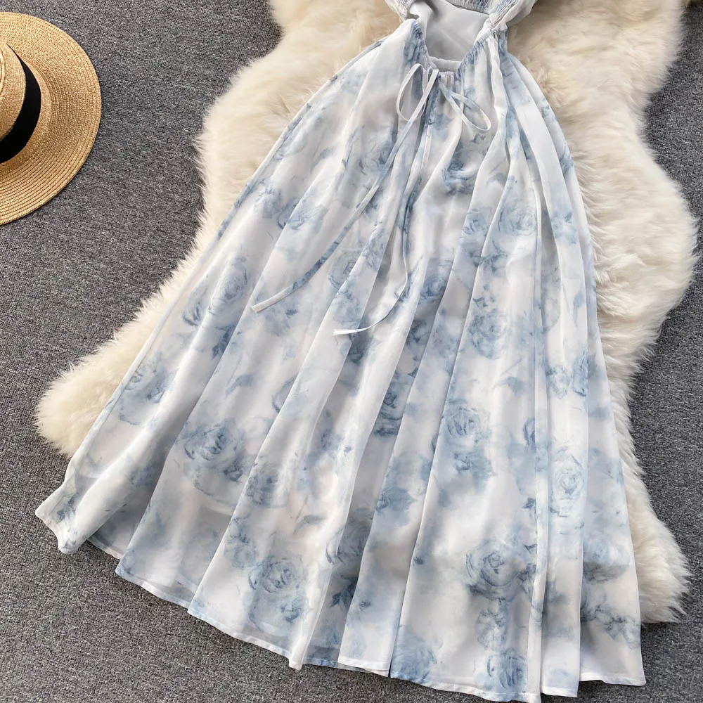 Cute chiffon floral dress A line fashion dress     S146