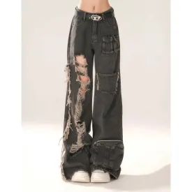 Dark Loose Gray Halloween Pocket Pants