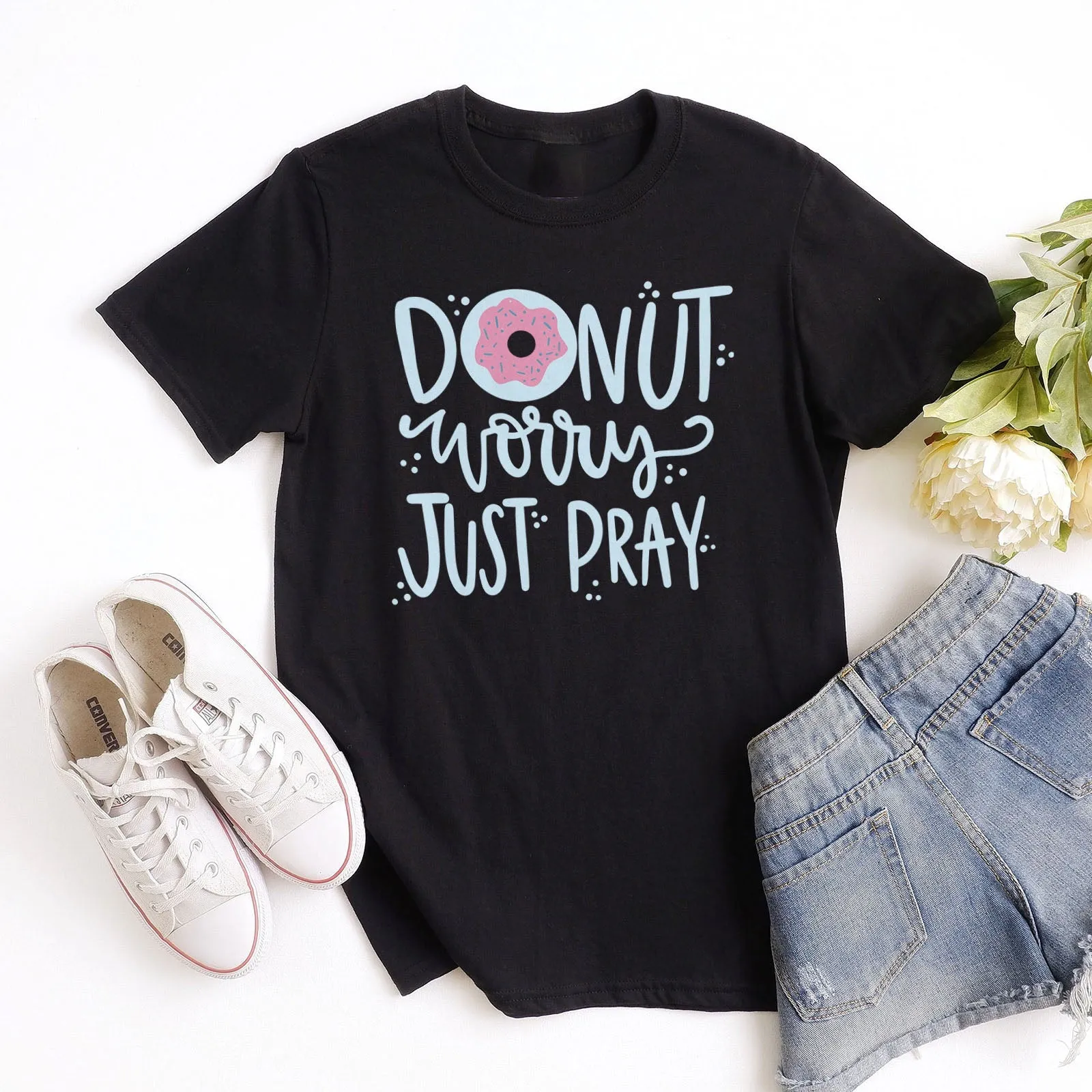 Donut Worry Tee Shirts For Women - Christian Shirts for Women - Religious Tee Shirts