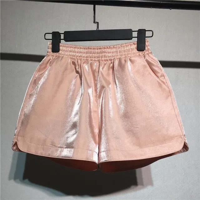 Elastic High Waist Shorts Women Casual Streetwear Bright Mini Shorts