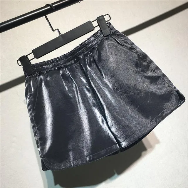 Elastic High Waist Shorts Women Casual Streetwear Bright Mini Shorts