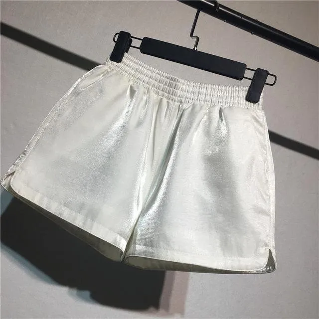 Elastic High Waist Shorts Women Casual Streetwear Bright Mini Shorts