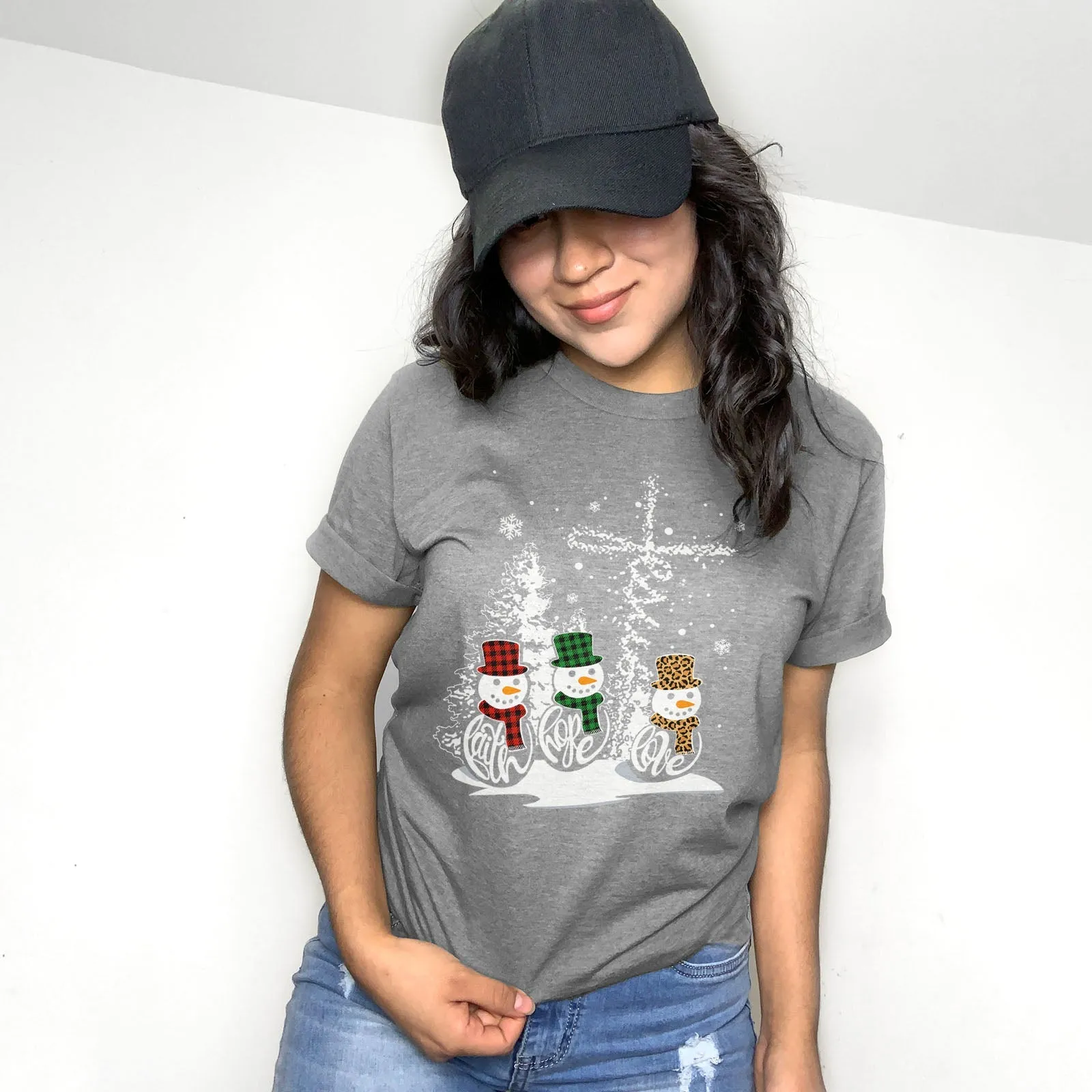 Faith Hope Love Jesus Christmas Tee Shirts For Women - Christian Shirts for Women - Religious Tee Shirts