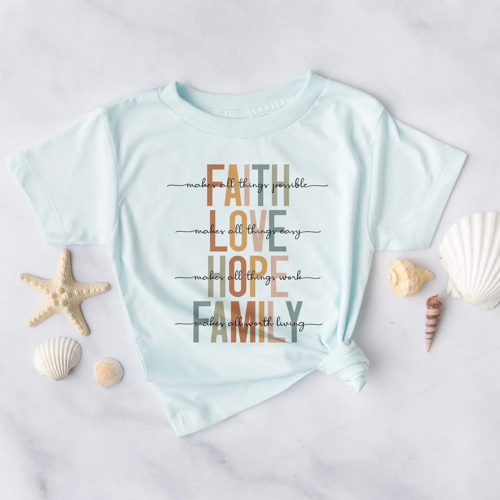 Faith Love Hope Family Tee Shirts For Women - Christian Shirts for Women - Religious Tee Shirts