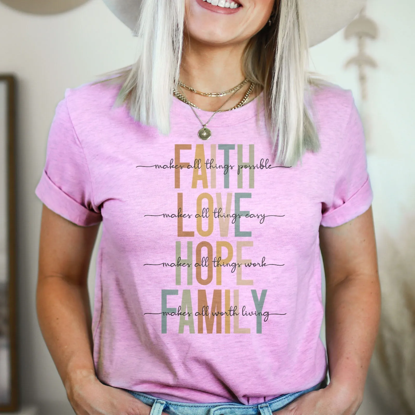 Faith Love Hope Family Tee Shirts For Women - Christian Shirts for Women - Religious Tee Shirts