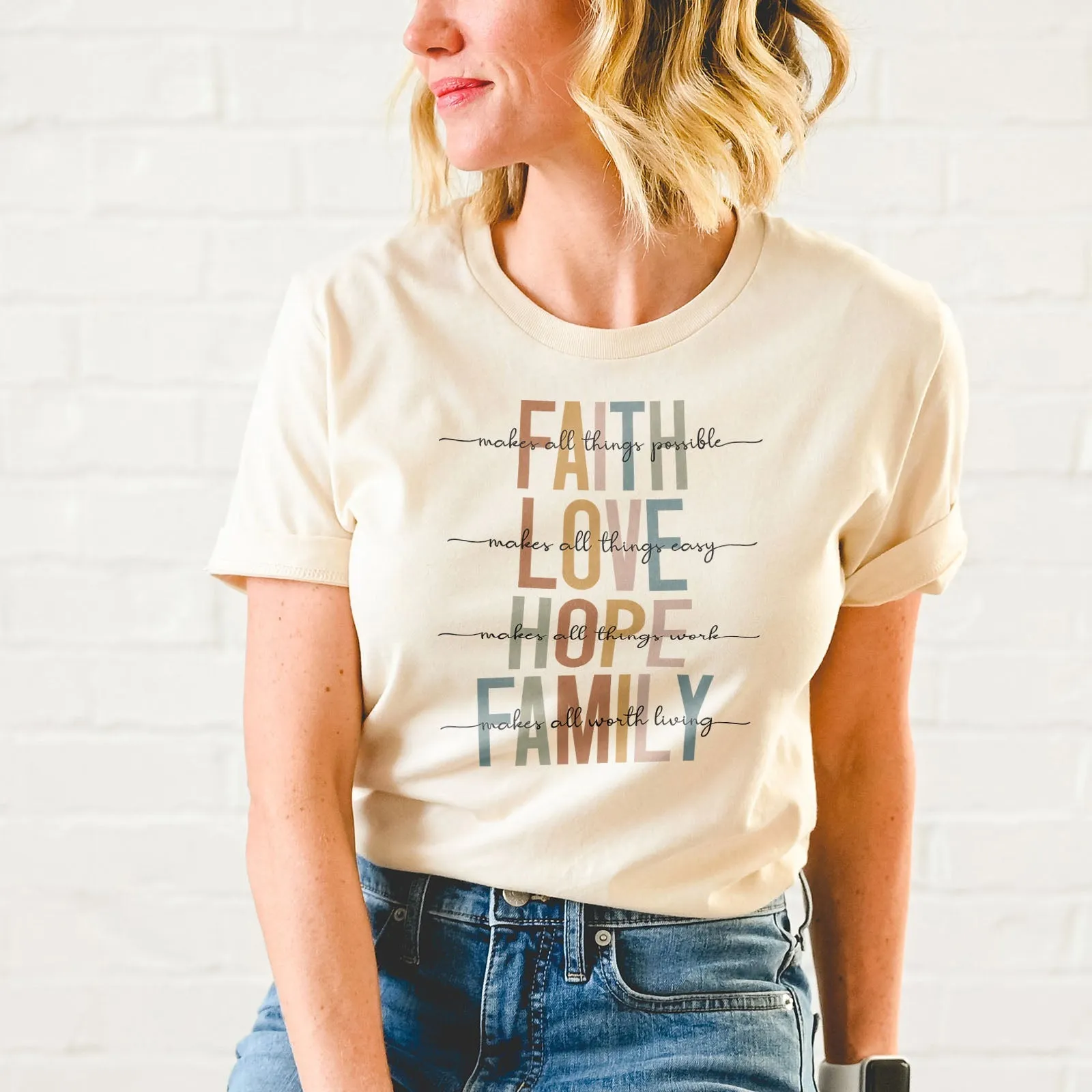 Faith Love Hope Family Tee Shirts For Women - Christian Shirts for Women - Religious Tee Shirts