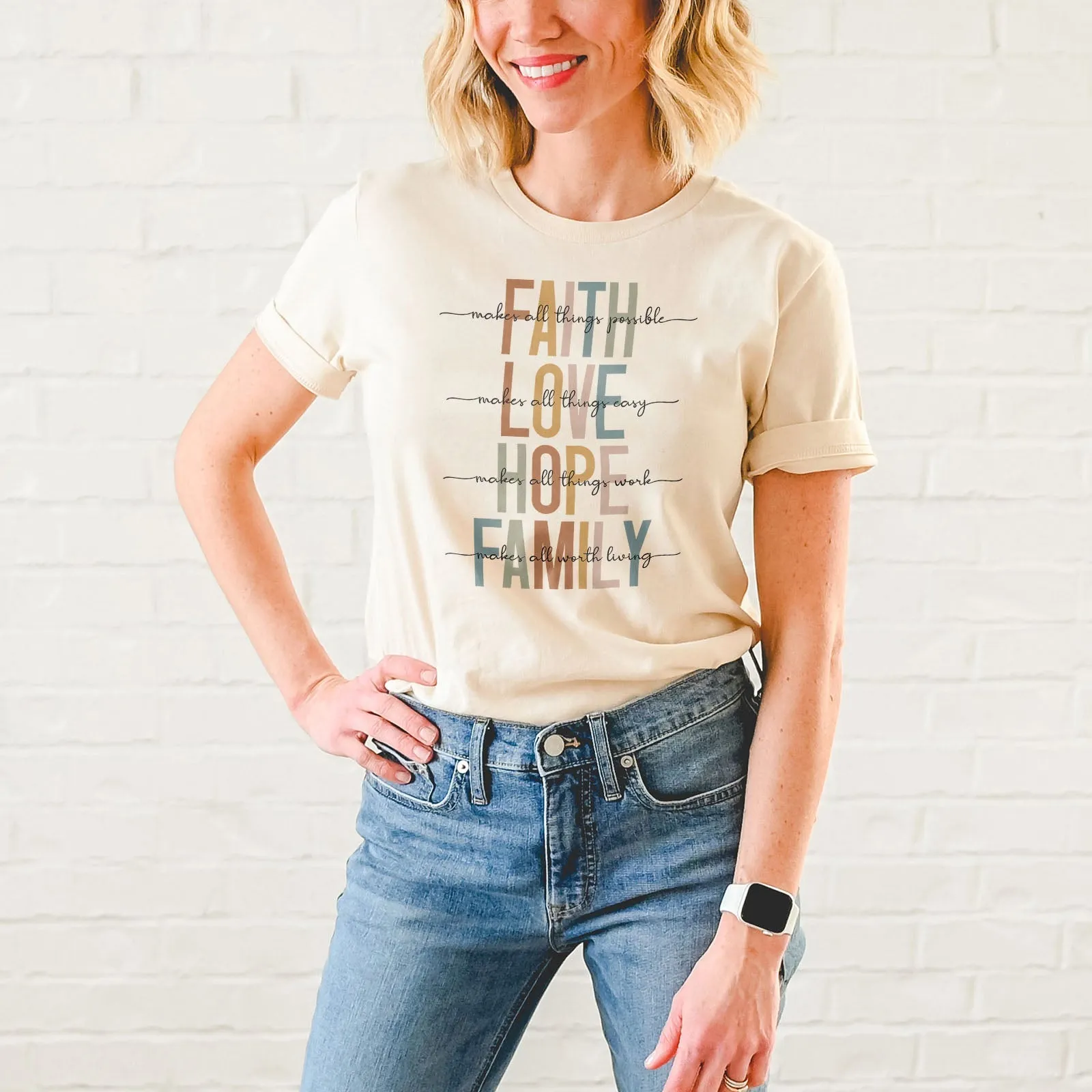 Faith Love Hope Family Tee Shirts For Women - Christian Shirts for Women - Religious Tee Shirts