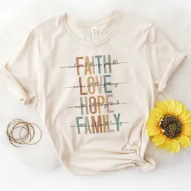 Faith Love Hope Family Tee Shirts For Women - Christian Shirts for Women - Religious Tee Shirts