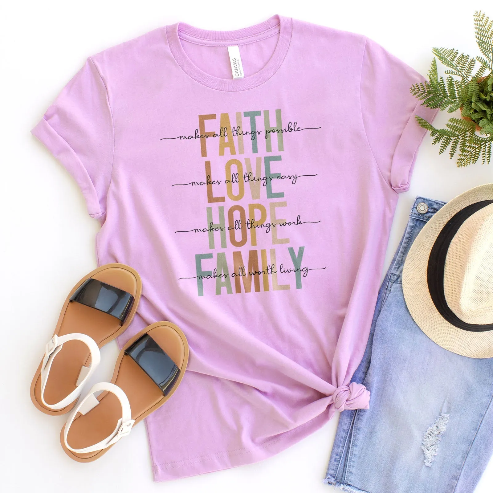 Faith Love Hope Family Tee Shirts For Women - Christian Shirts for Women - Religious Tee Shirts