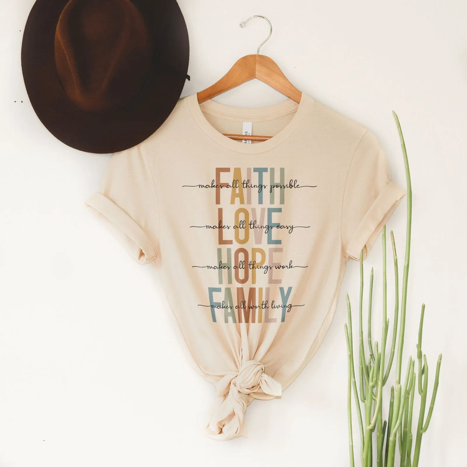 Faith Love Hope Family Tee Shirts For Women - Christian Shirts for Women - Religious Tee Shirts