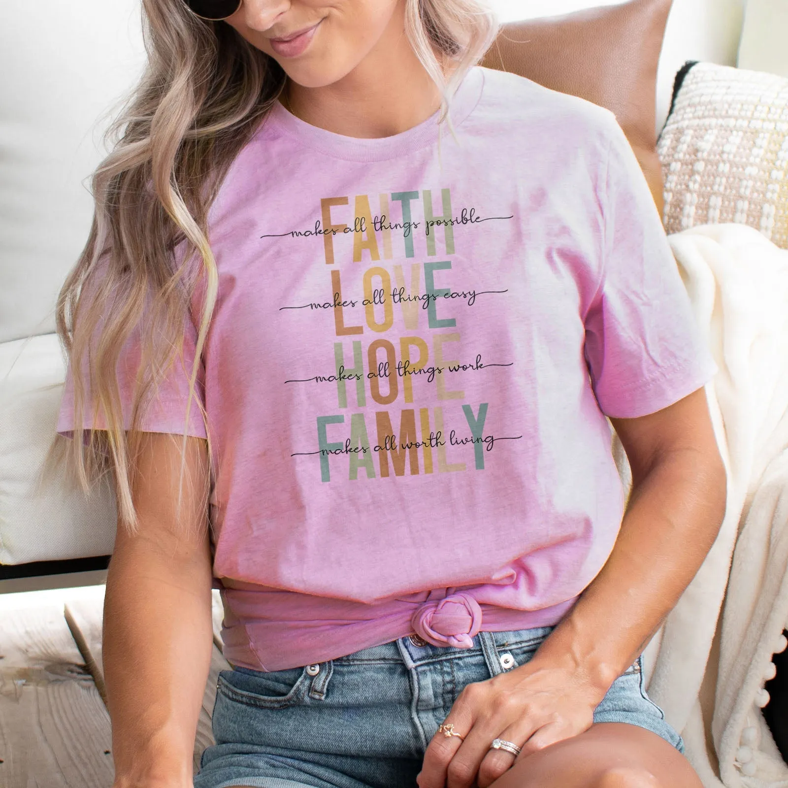 Faith Love Hope Family Tee Shirts For Women - Christian Shirts for Women - Religious Tee Shirts