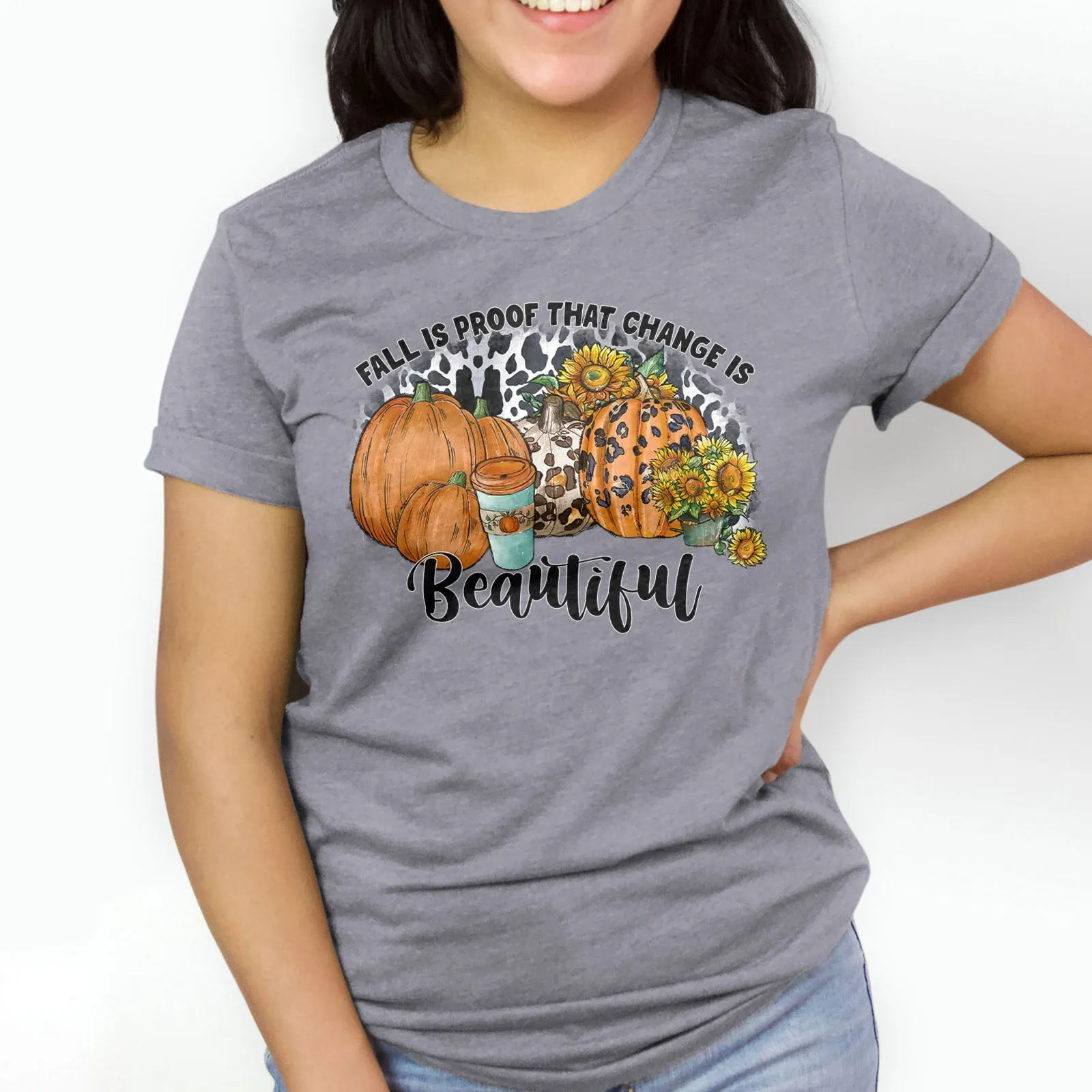 Fall Is Proof That Change Is Beautiful Leopard Tee Shirts For Women - Christian Shirts for Women - Religious Tee Shirts