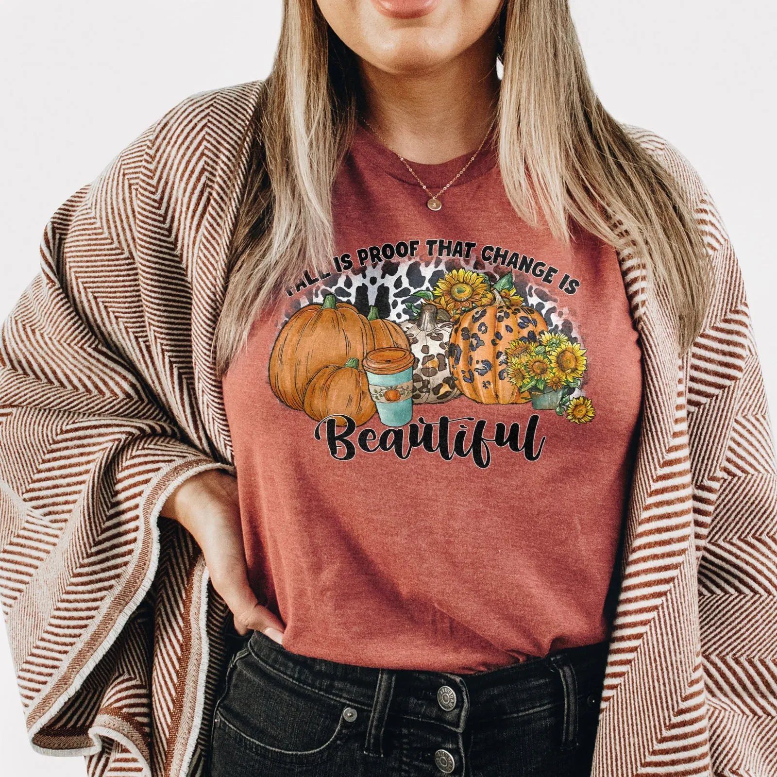 Fall Is Proof That Change Is Beautiful Leopard Tee Shirts For Women - Christian Shirts for Women - Religious Tee Shirts