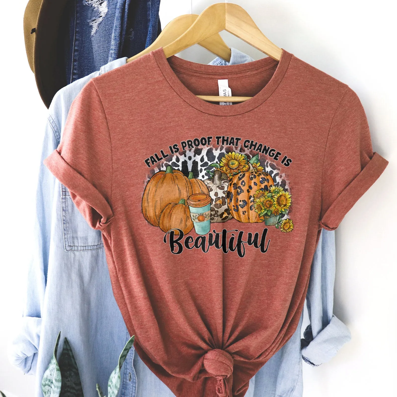 Fall Is Proof That Change Is Beautiful Leopard Tee Shirts For Women - Christian Shirts for Women - Religious Tee Shirts