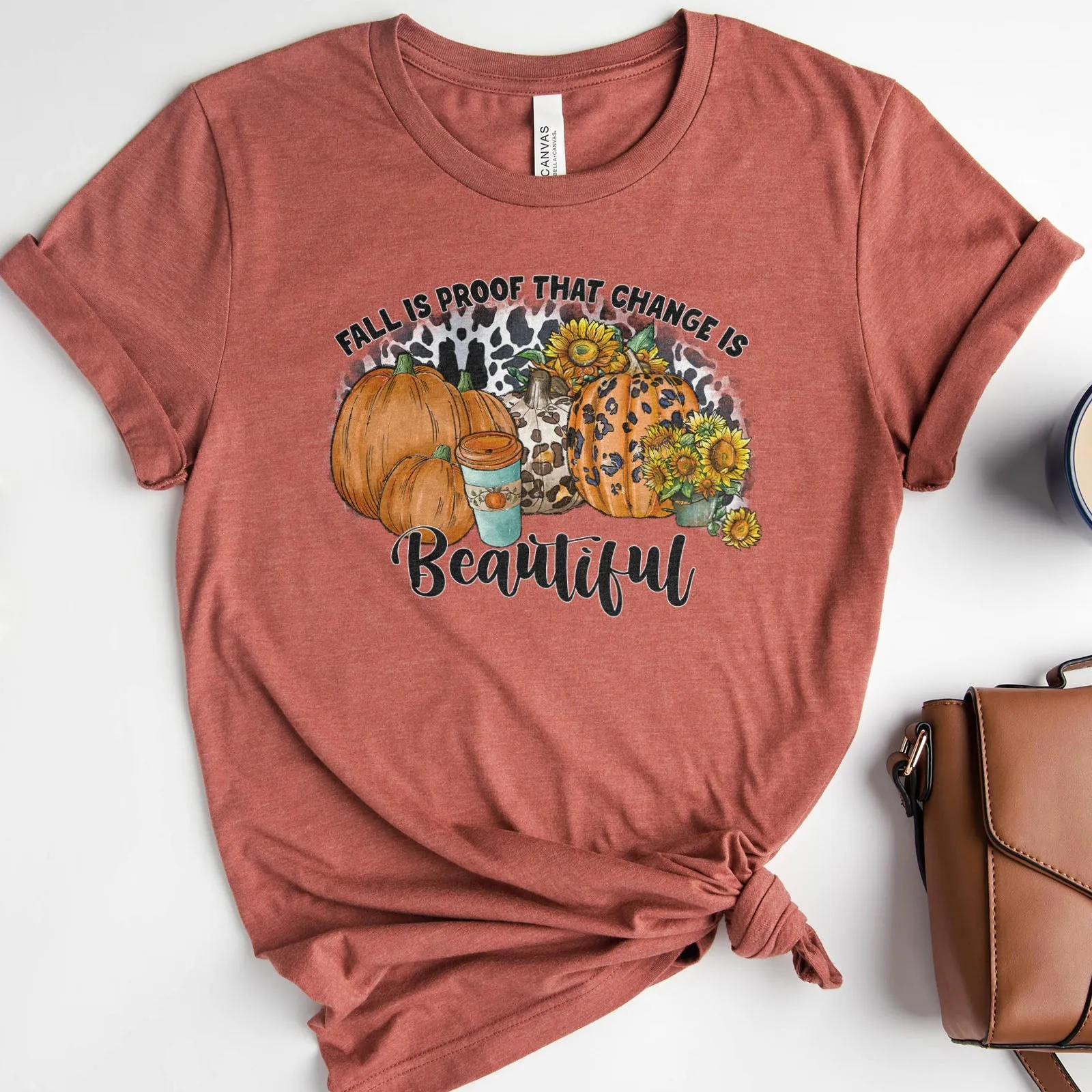 Fall Is Proof That Change Is Beautiful Leopard Tee Shirts For Women - Christian Shirts for Women - Religious Tee Shirts