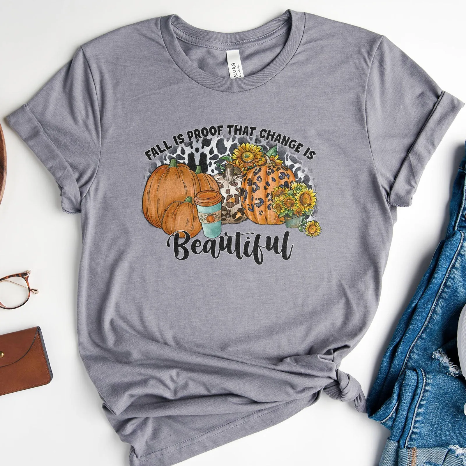 Fall Is Proof That Change Is Beautiful Leopard Tee Shirts For Women - Christian Shirts for Women - Religious Tee Shirts