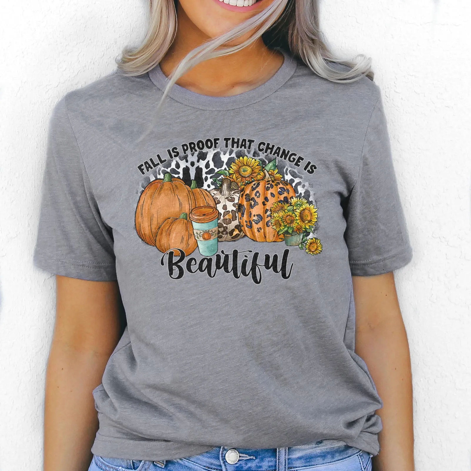 Fall Is Proof That Change Is Beautiful Leopard Tee Shirts For Women - Christian Shirts for Women - Religious Tee Shirts