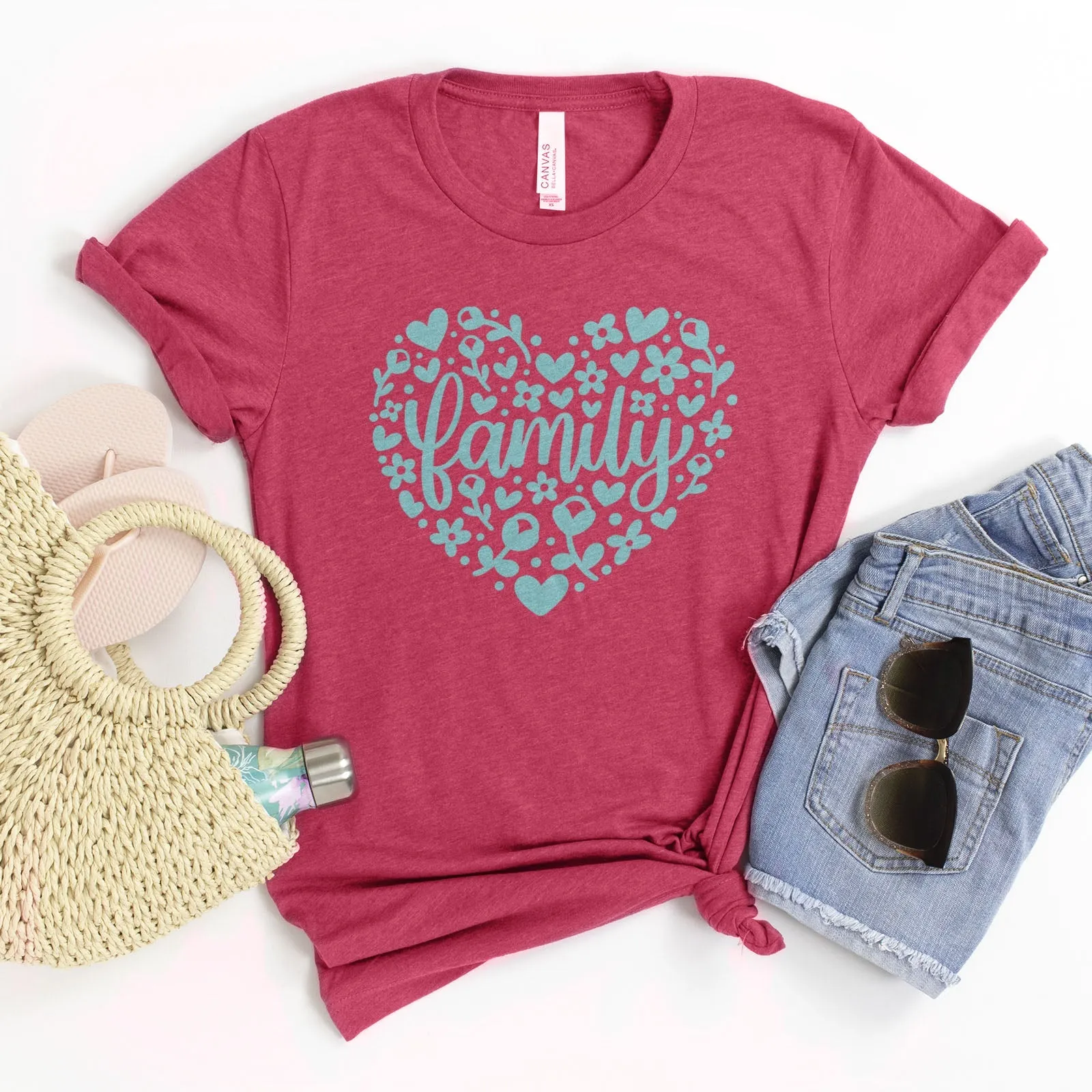 Family Floral Heart Tee Shirts For Women - Christian Shirts for Women - Religious Tee Shirts