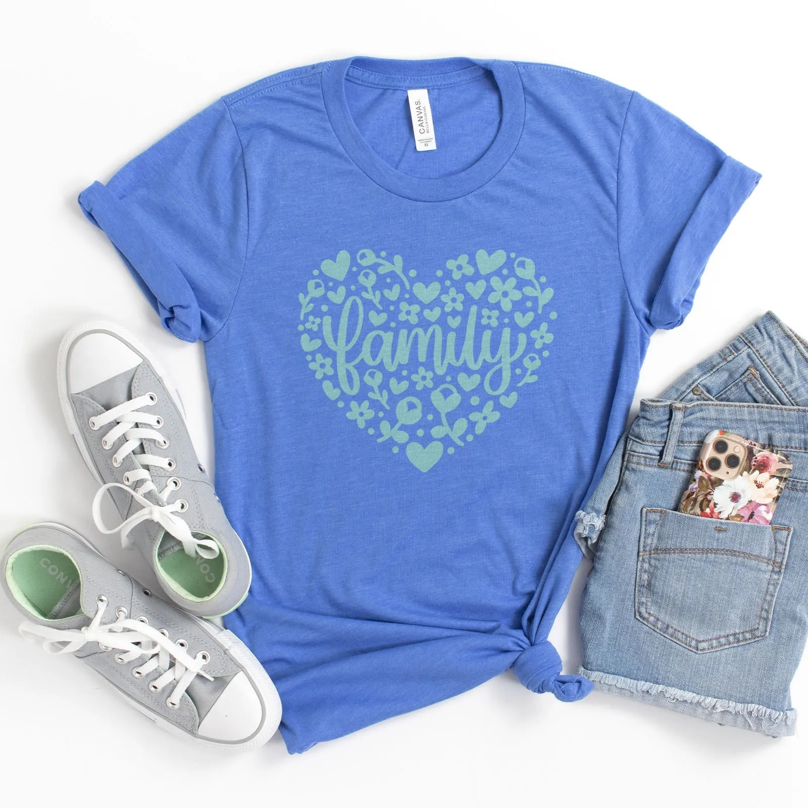 Family Floral Heart Tee Shirts For Women - Christian Shirts for Women - Religious Tee Shirts