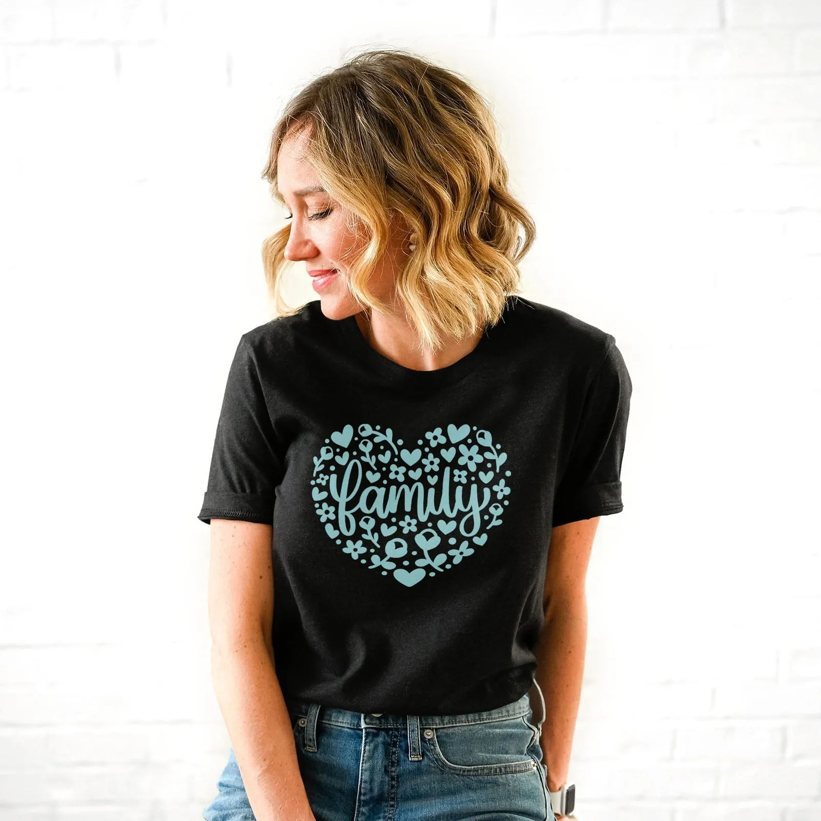 Family Floral Heart Tee Shirts For Women - Christian Shirts for Women - Religious Tee Shirts