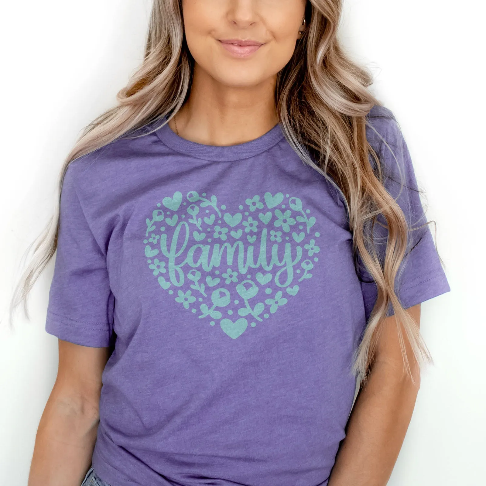 Family Floral Heart Tee Shirts For Women - Christian Shirts for Women - Religious Tee Shirts