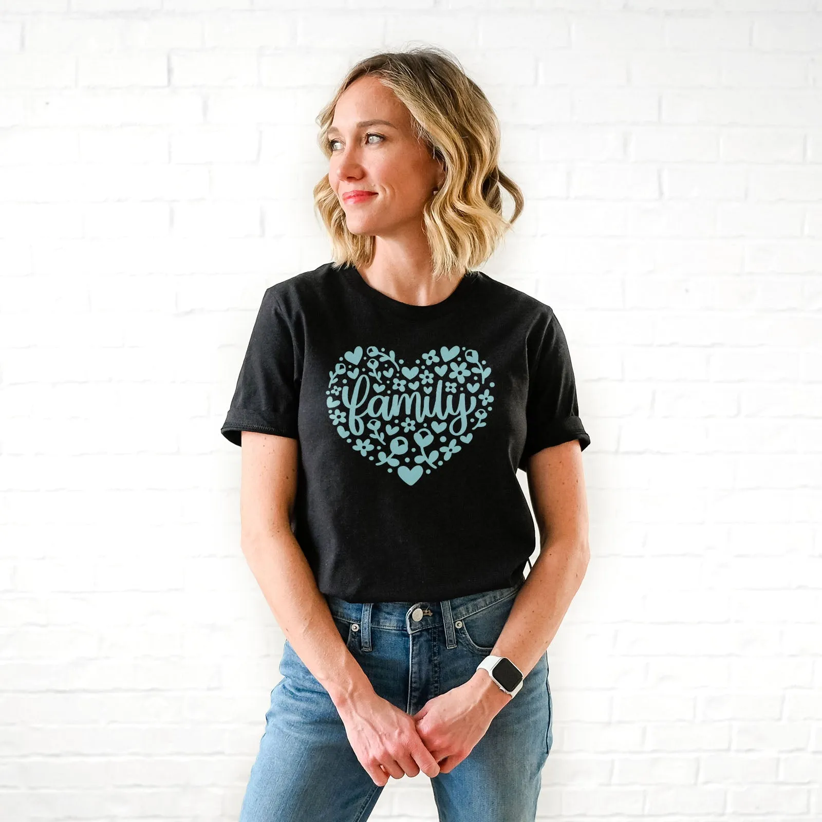 Family Floral Heart Tee Shirts For Women - Christian Shirts for Women - Religious Tee Shirts