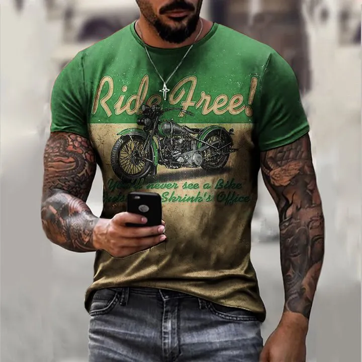 Fashion Motorcycle Print Casual T-Shirt