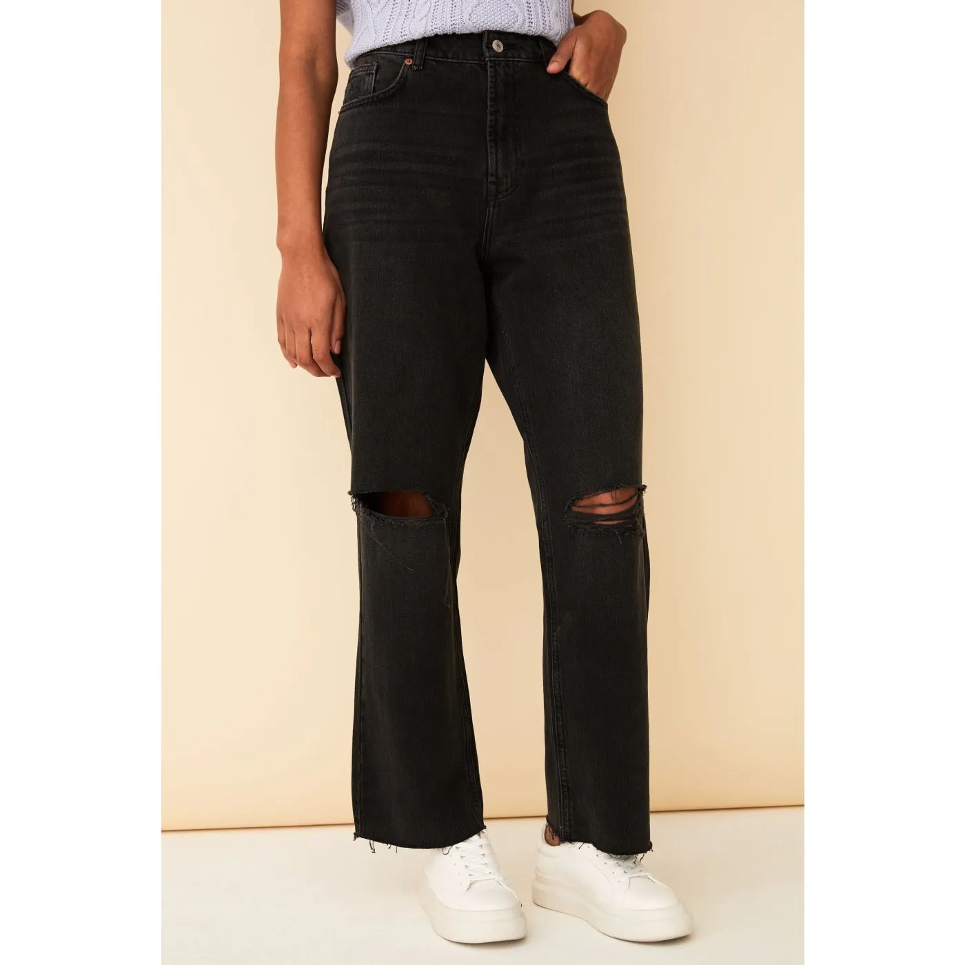 FF Black Straight Ripped Jeans