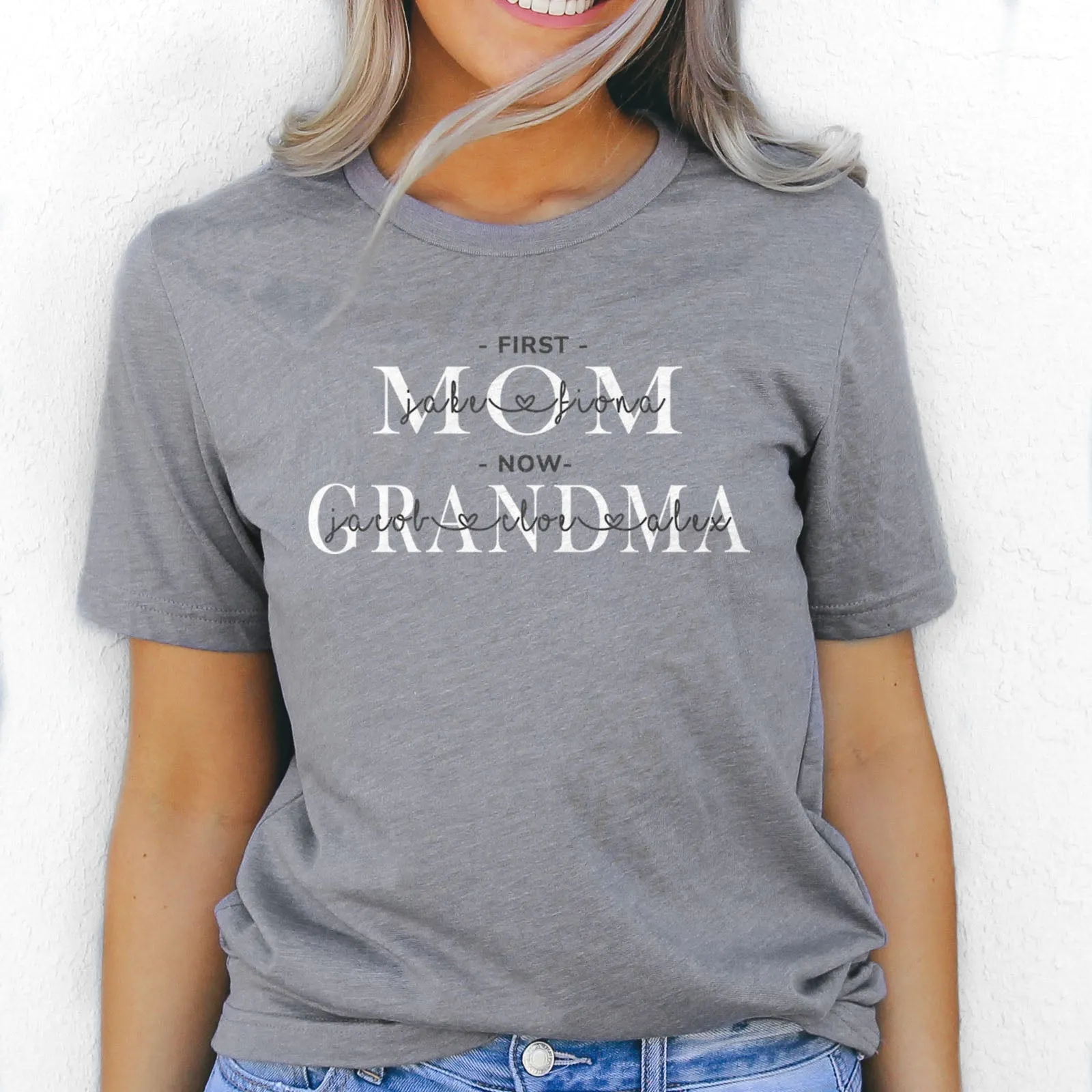 First Mom Now Grandma Personalized Tee Shirts For Women - Christian Shirts for Women - Religious Tee Shirts