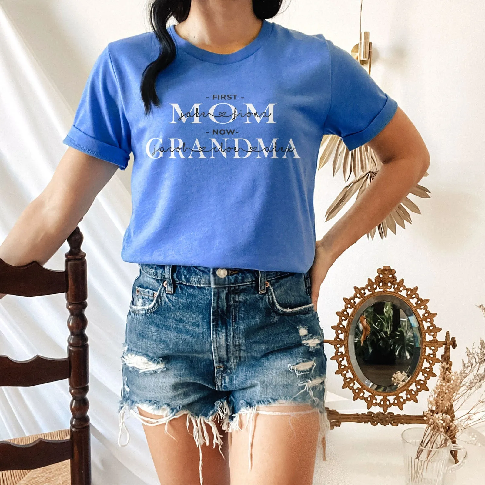 First Mom Now Grandma Personalized Tee Shirts For Women - Christian Shirts for Women - Religious Tee Shirts