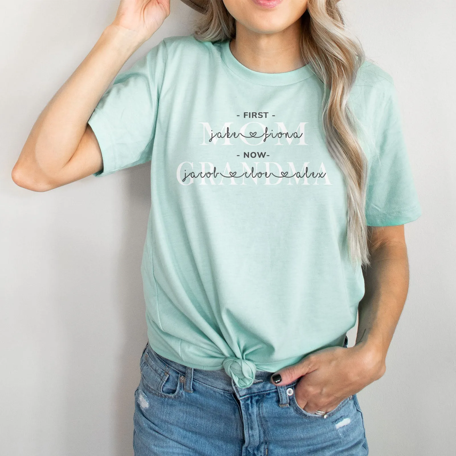 First Mom Now Grandma Personalized Tee Shirts For Women - Christian Shirts for Women - Religious Tee Shirts