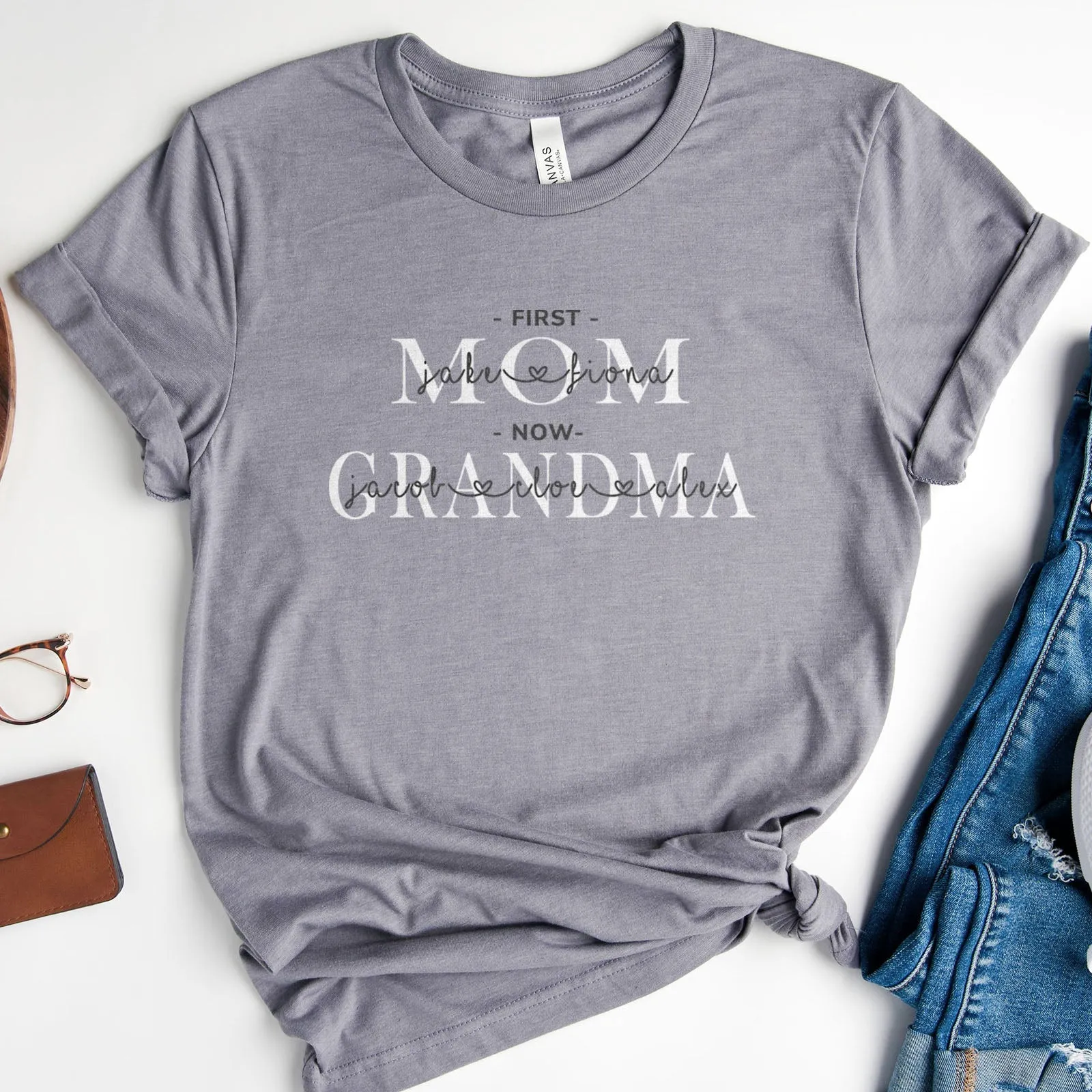 First Mom Now Grandma Personalized Tee Shirts For Women - Christian Shirts for Women - Religious Tee Shirts