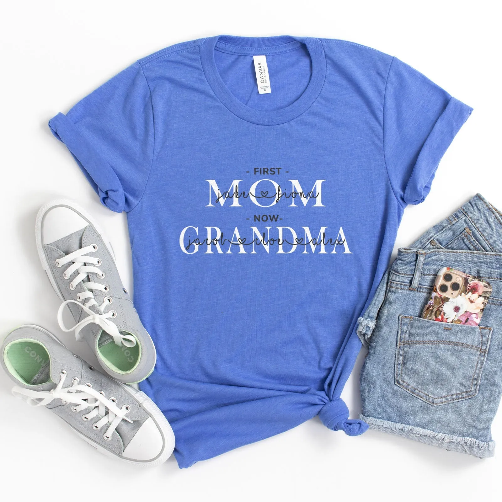 First Mom Now Grandma Personalized Tee Shirts For Women - Christian Shirts for Women - Religious Tee Shirts