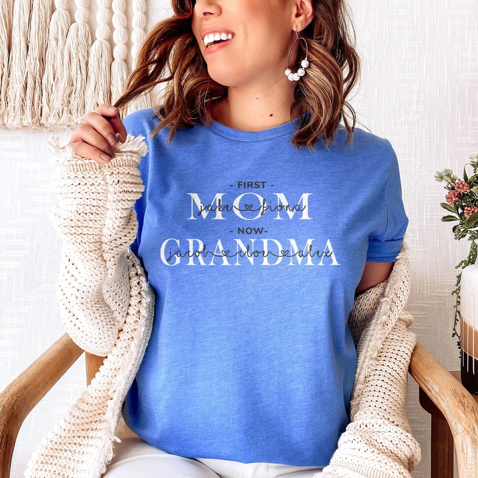 First Mom Now Grandma Personalized Tee Shirts For Women - Christian Shirts for Women - Religious Tee Shirts