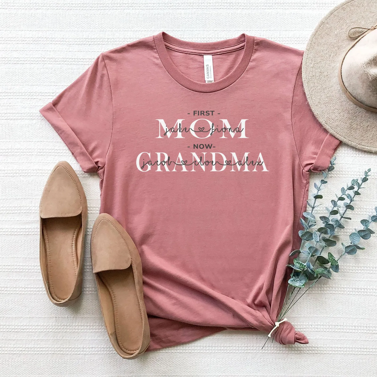 First Mom Now Grandma Personalized Tee Shirts For Women - Christian Shirts for Women - Religious Tee Shirts