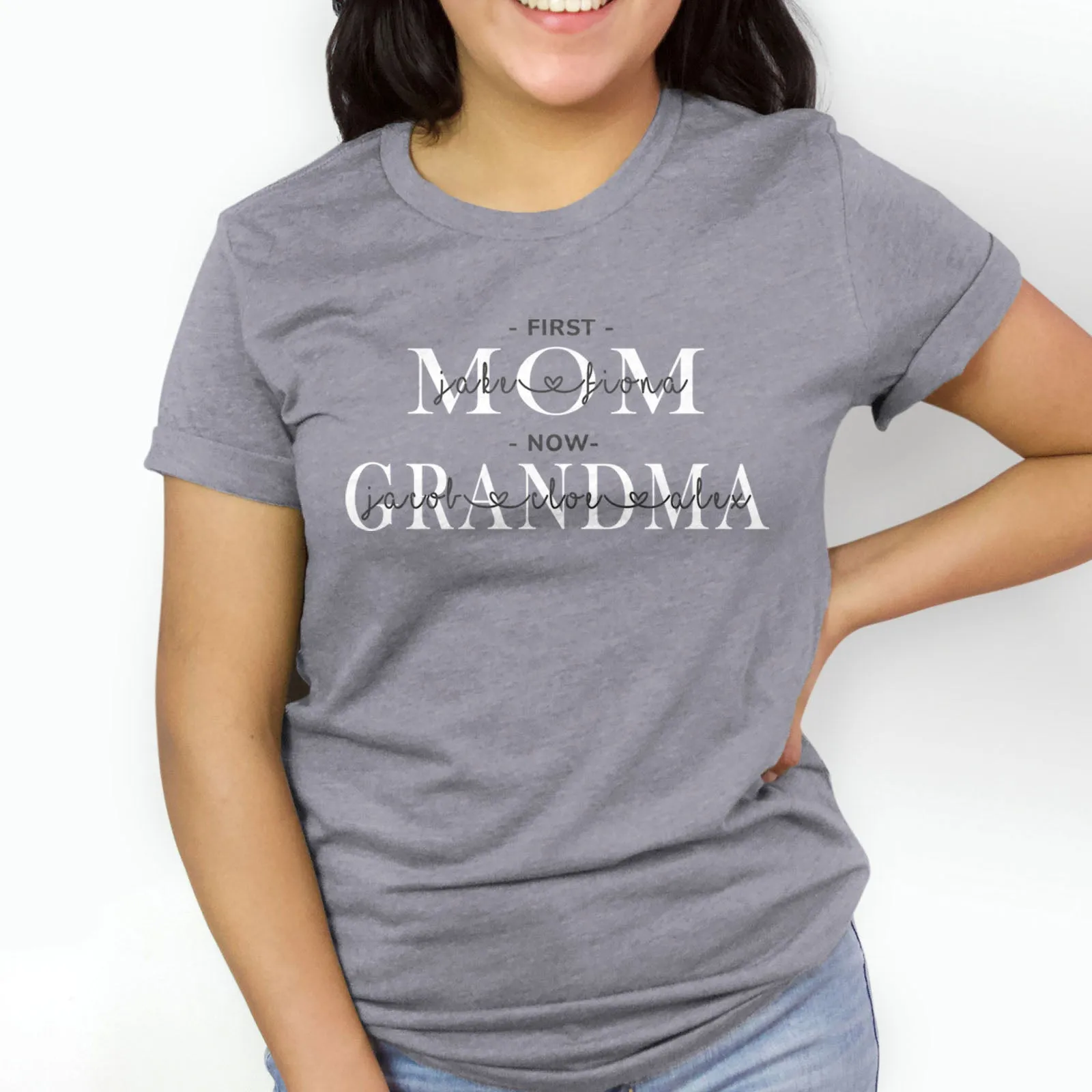 First Mom Now Grandma Personalized Tee Shirts For Women - Christian Shirts for Women - Religious Tee Shirts