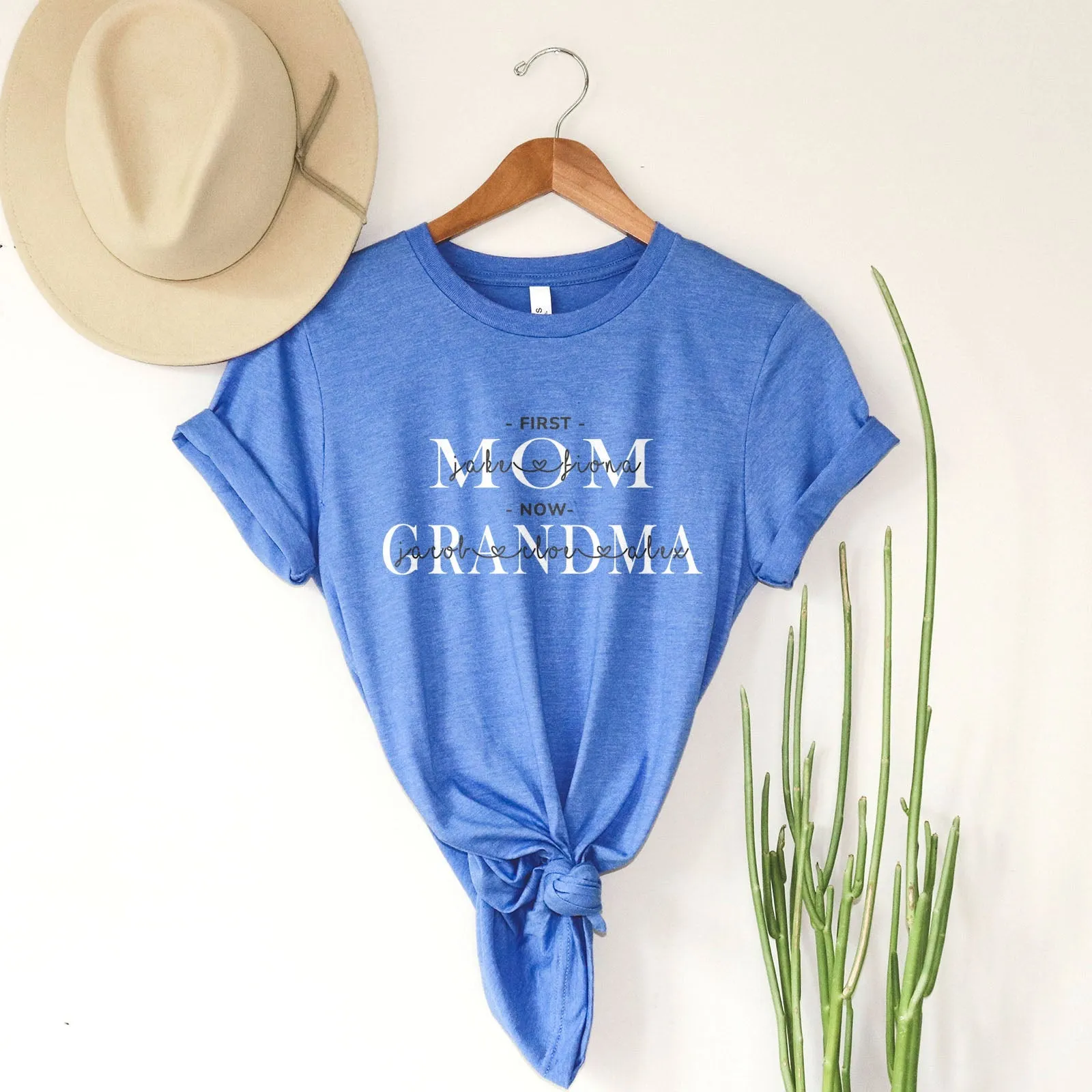 First Mom Now Grandma Personalized Tee Shirts For Women - Christian Shirts for Women - Religious Tee Shirts