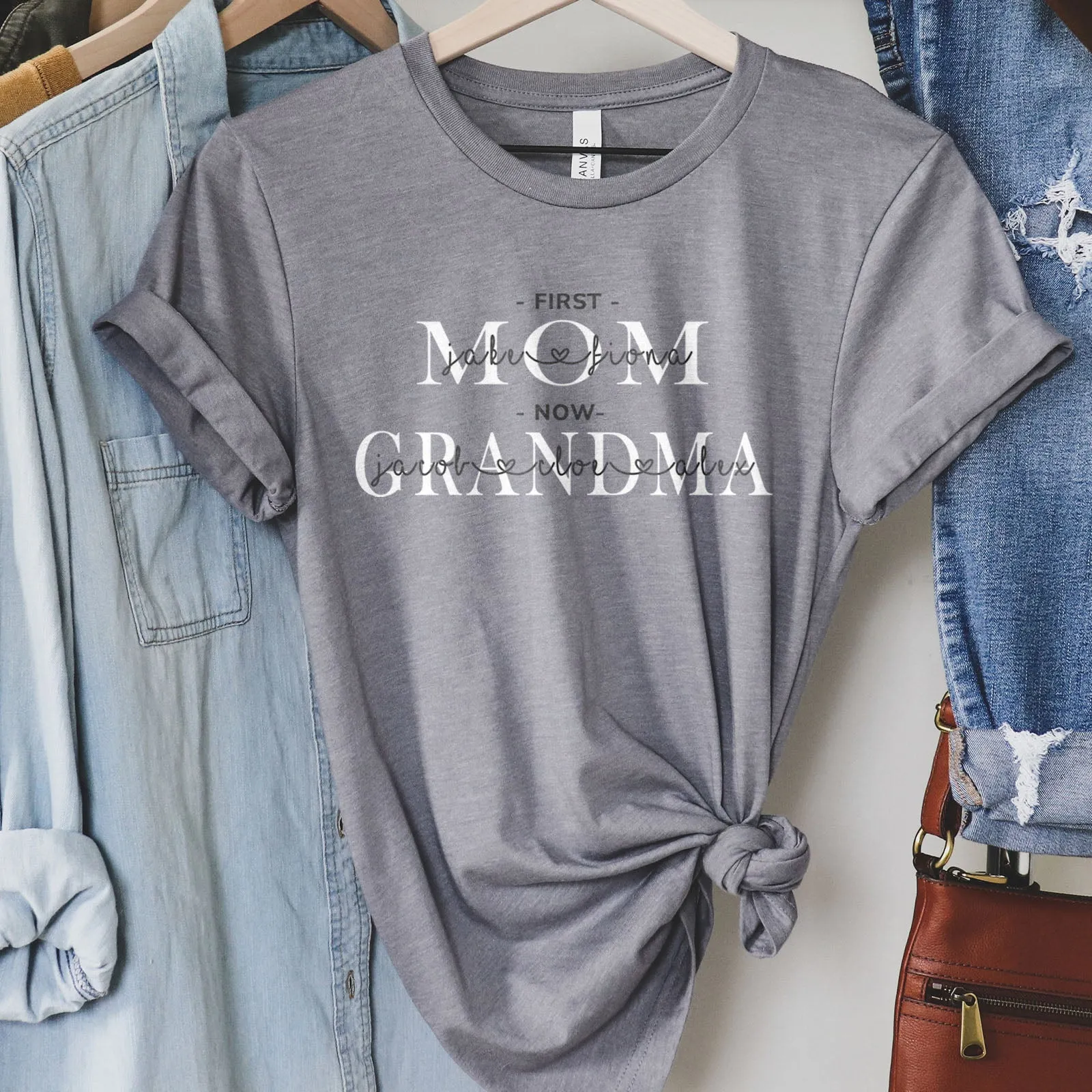 First Mom Now Grandma Personalized Tee Shirts For Women - Christian Shirts for Women - Religious Tee Shirts