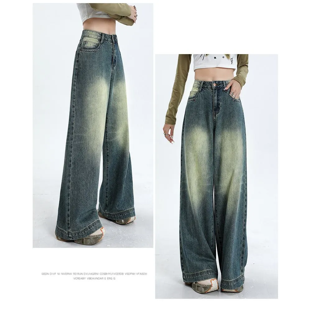 Floor-Length Retro Washed Straight Leg Jeans