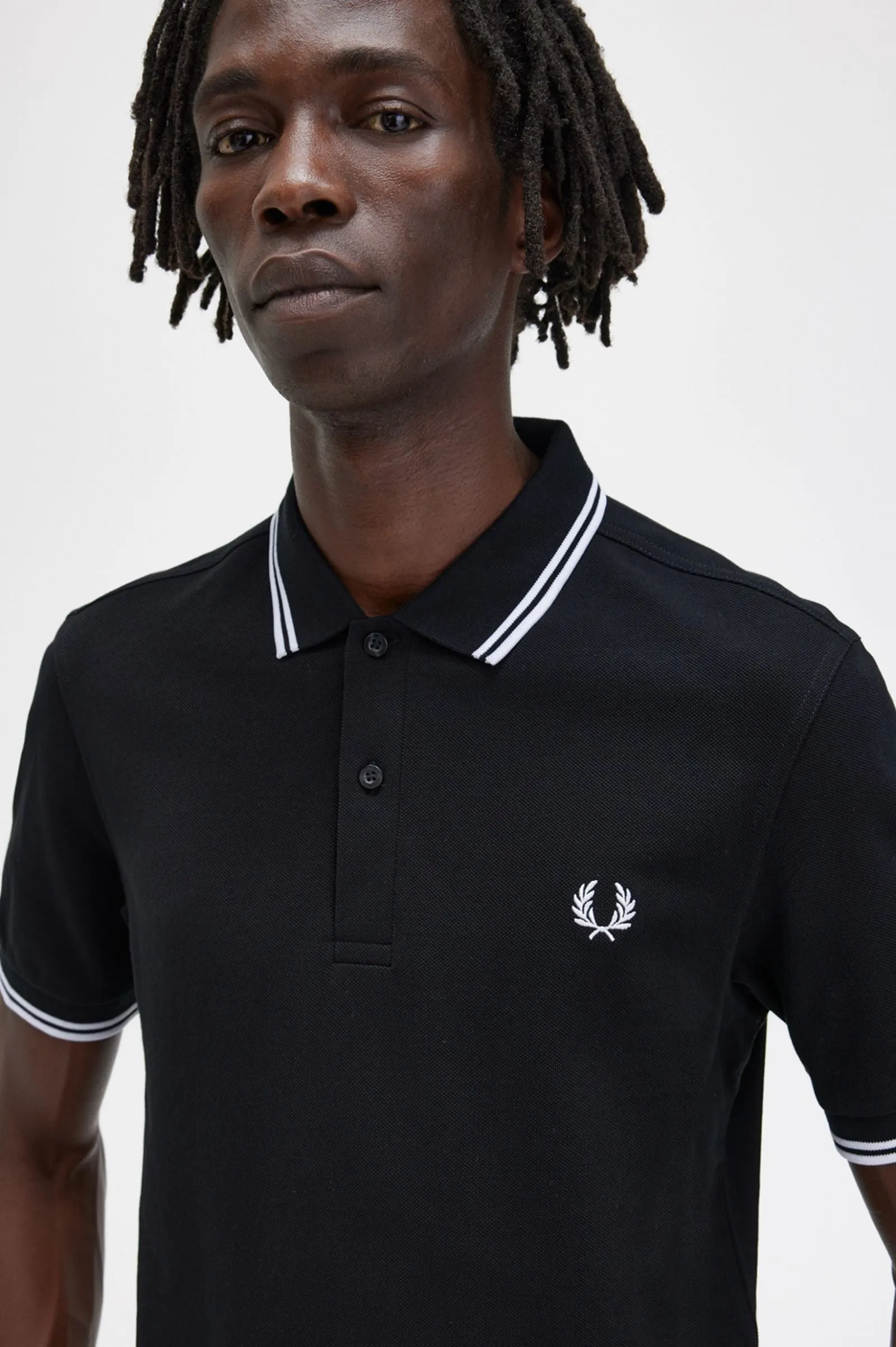 Fred Perry Black Polo with White Twin Tipping