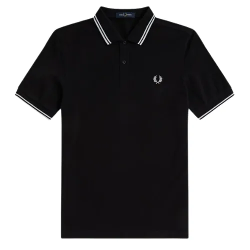 Fred Perry Black Polo with White Twin Tipping