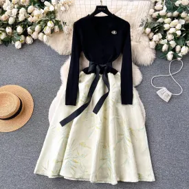 French style luxury dress for women knitted splicing jacquard fluffy dress  S4510