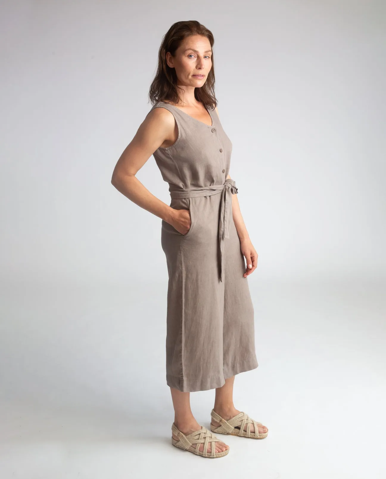 Gianna Linen Jumpsuit in Olive