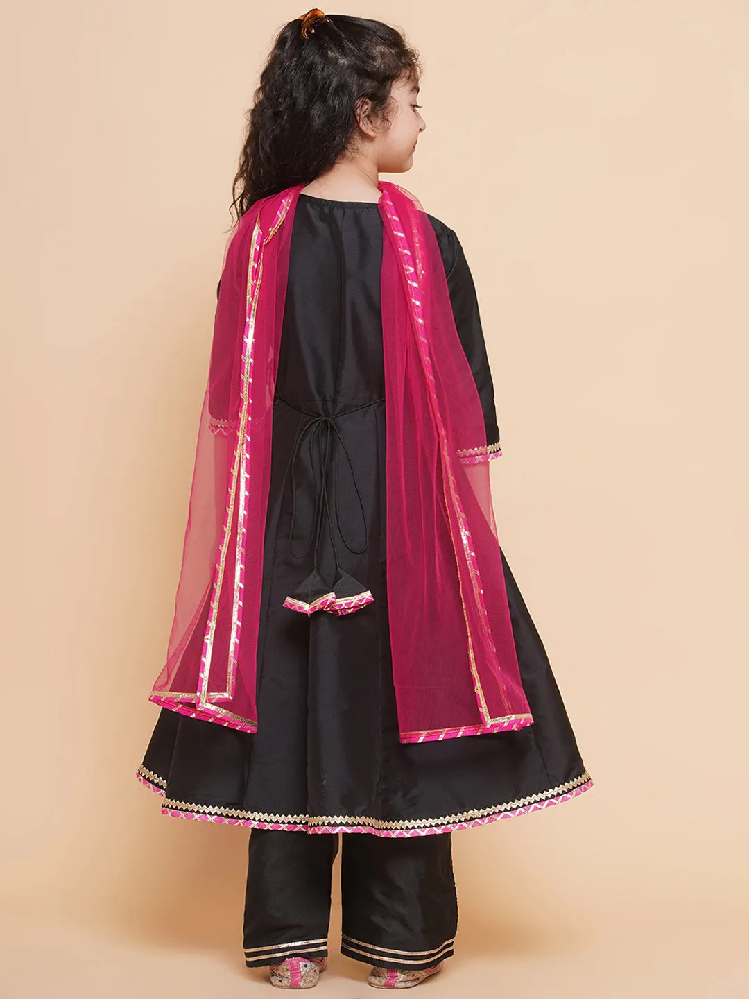 Girls Embroidered Angrakha Kurta with Trousers & Dupatta