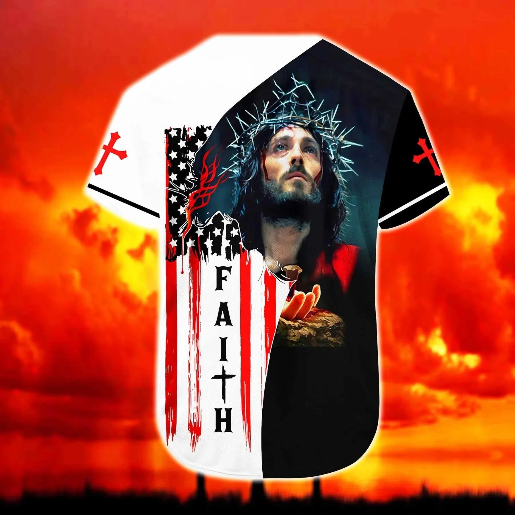 God American Flag Believe And Have Faith Cross Custom Baseball Jersey - Personalized Jesus Baseball Jersey For Men and Women