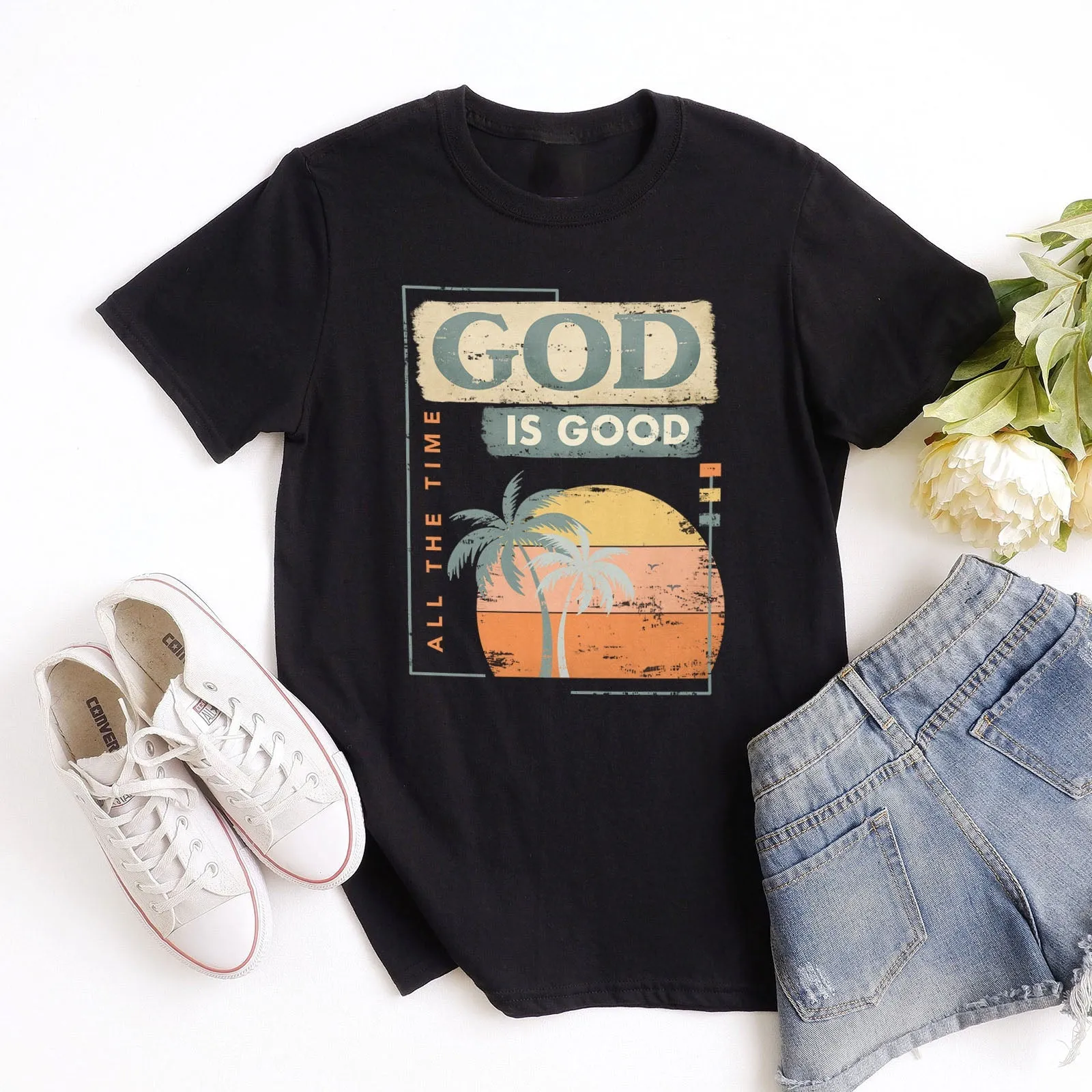 God is Good All The Time Summer Tee Shirts For Women - Christian Shirts for Women - Religious Tee Shirts