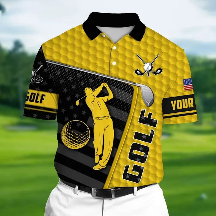 Golf Polo Shirt Premium Unique Golf Man 3D Polo Shirts Multicolor Personalized Golf Shirt Patriotic Golf Shirt For Men