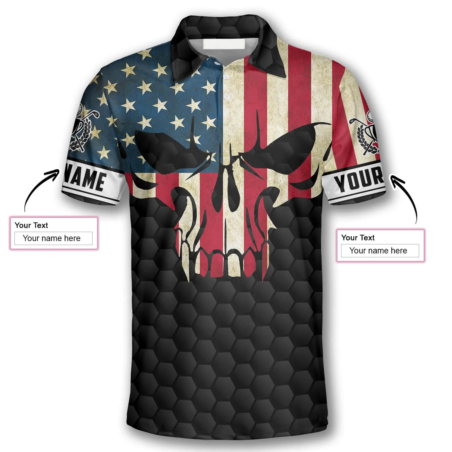 Golf Skull American Flag Custom Golf Polo Shirts for Men